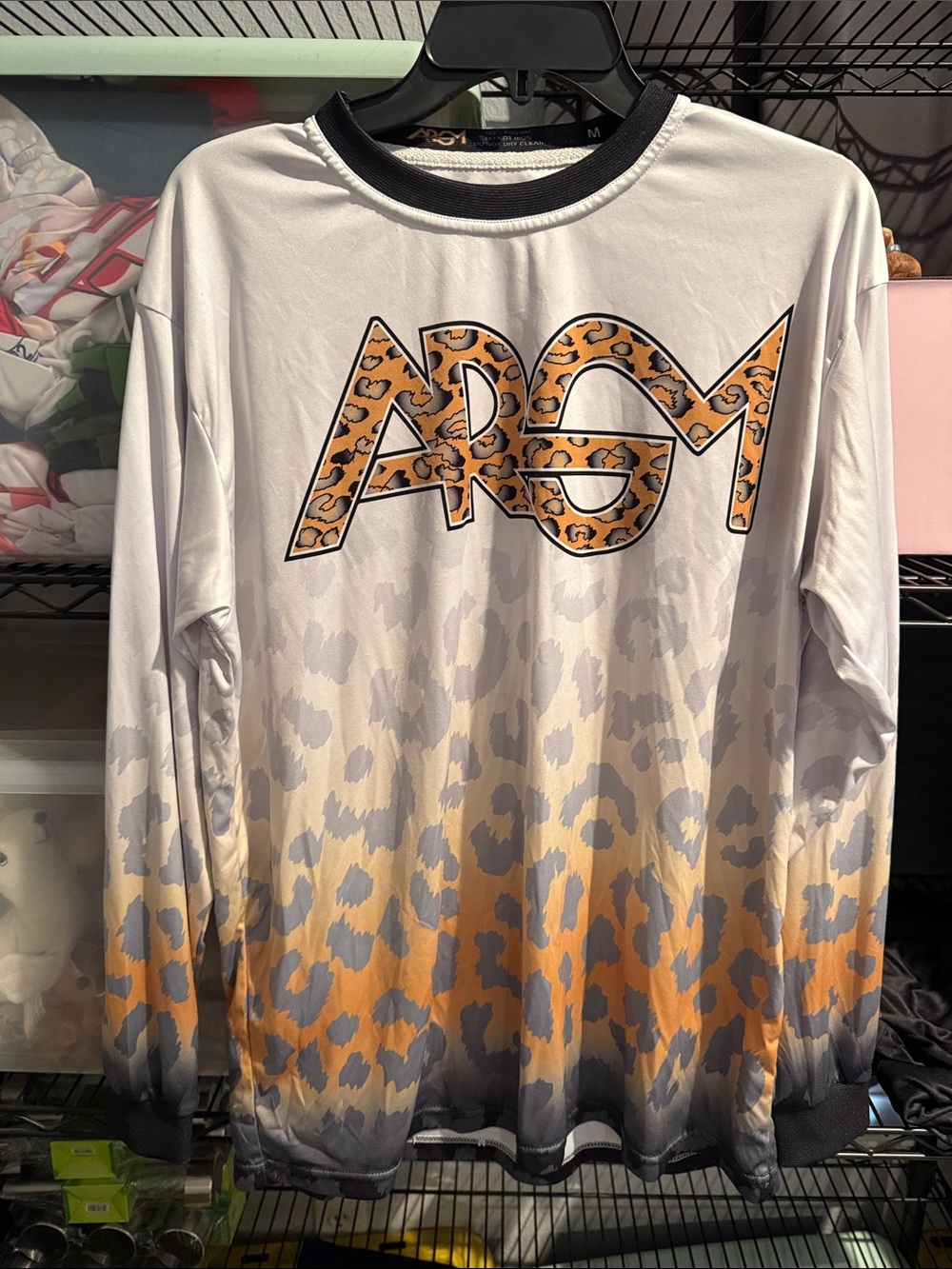 ARGM Leopard Print Logo Long Sleeve Pullover - White, Orange, Gray